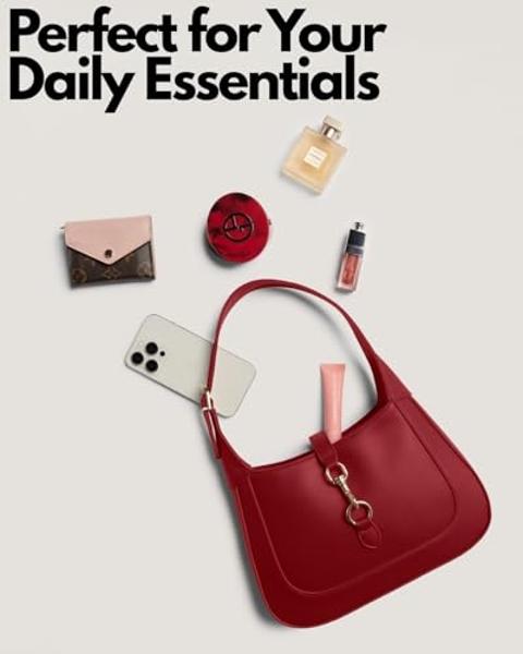 Shoulder Bag for Women - Small Shoulder Purses - Red Purse - Cute Trendy Hobo Handbags - Adjustable Strap Vegan Leather