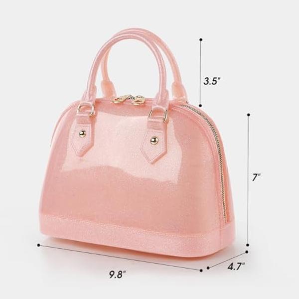 MIFORINES Ladies Summer Jelly Pillow-shaped Top Handle Handbag Candy Color Transparent Crystal Purse (Glitter Silver)