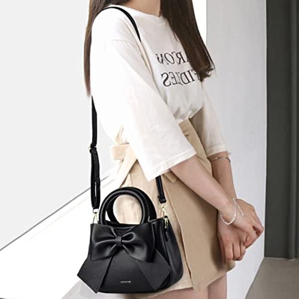 YOUNXSL Designer Small Handbags for Women with Top Carry Handle and Cute Bow Knot,Leather Purses and Over-Shoulder Strap