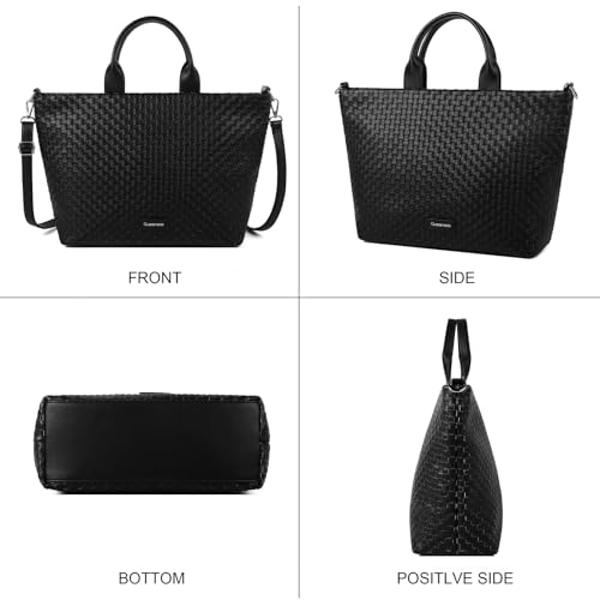 Queenoris Woven Bag for Women, Vegan Leather Tote Bag Summer Beach Fashion Shopper Handbag and Purse Handmade Crossbody Bag