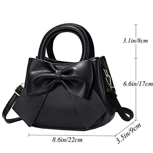 YOUNXSL Designer Small Handbags for Women with Top Carry Handle and Cute Bow Knot,Leather Purses and Over-Shoulder Strap