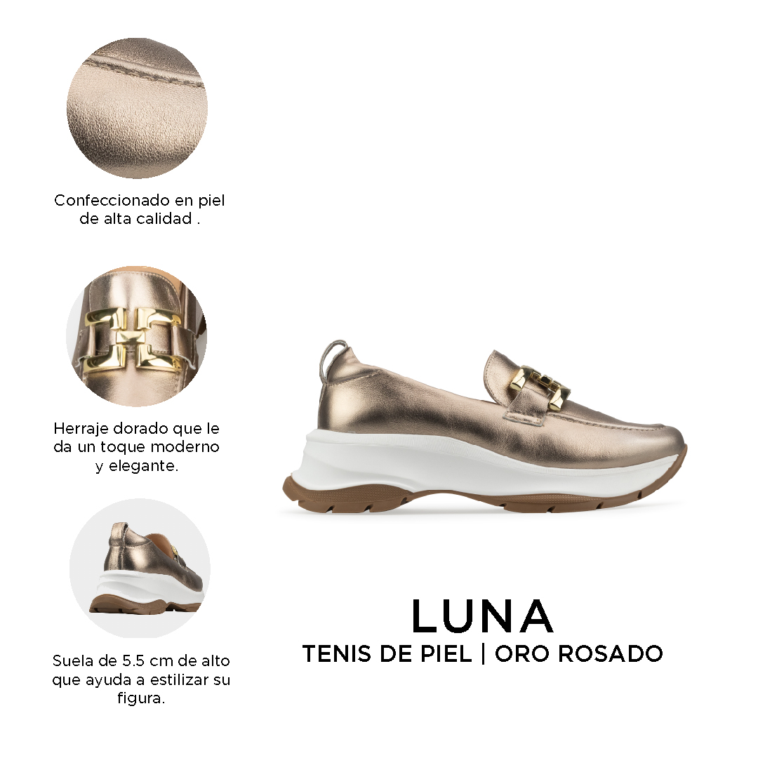 Tenis De Piel Oro Rosado Davenia Elegantes Para Dama Mod. Luna