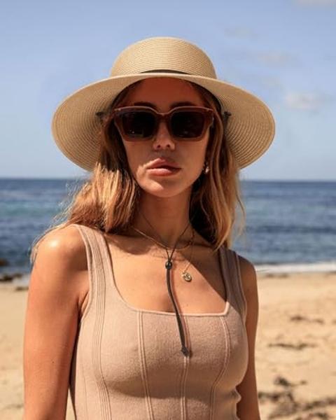 FURTALK Womens Wide Brim Sun Hat with Wind Lanyard UPF Summer Straw Sun Hats for Women