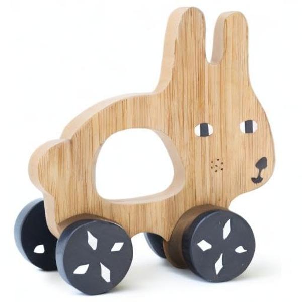 Wee Gallery Bunny Push Toy, Rolling Toy, Classic Motion Toys for Child Motor Skills, Balance, Roll Along Play, and Animal Nursery Decor (Baby, Toddler, Kids)
