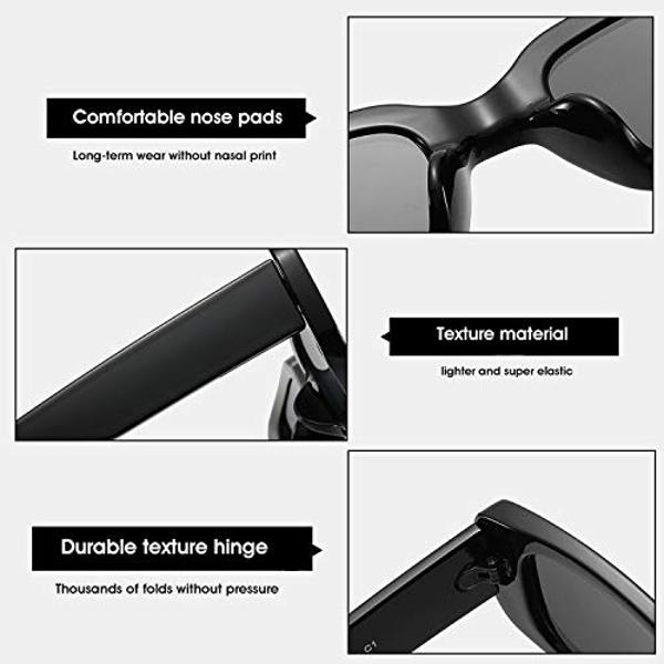 BUTABY Rectangle Sunglasses for Women Retro Driving Glasses 90’s Vintage Fashion Narrow Square Frame UV400 Protection Blue