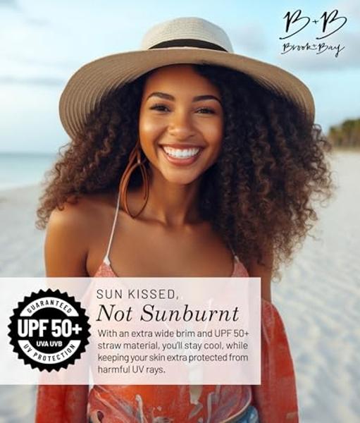 Brook + Bay Foldable Beach Hats, Floppy Sun Hats, Roll up Straw Hats for Women, Summer Vacation & Beach Wide Brim Hat - Yellow/Out of Office, One Size