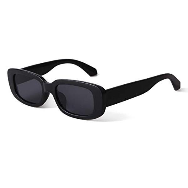 BUTABY Rectangle Sunglasses for Women Retro Driving Glasses 90’s Vintage Fashion Narrow Square Frame UV400 Protection Black