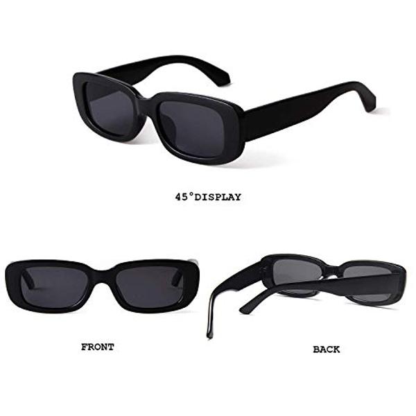 BUTABY Rectangle Sunglasses for Women Retro Driving Glasses 90’s Vintage Fashion Narrow Square Frame UV400 Protection Black