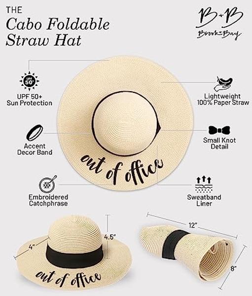 Brook + Bay Foldable Beach Hats, Floppy Sun Hats, Roll up Straw Hats for Women, Summer Vacation & Beach Wide Brim Hat - Yellow/Out of Office, One Size