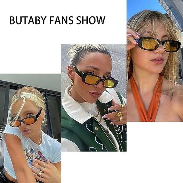 BUTABY Rectangle Sunglasses for Women Retro Driving Glasses 90’s Vintage Fashion Narrow Square Frame UV400 Protection Blue