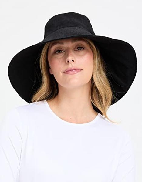 Solbari Ultra Wide Nylon Elastane Hat - UPF50+ Packable UV Sun Protection Hat with Large Brim and Detachable Strap, Black, Large - X-Large