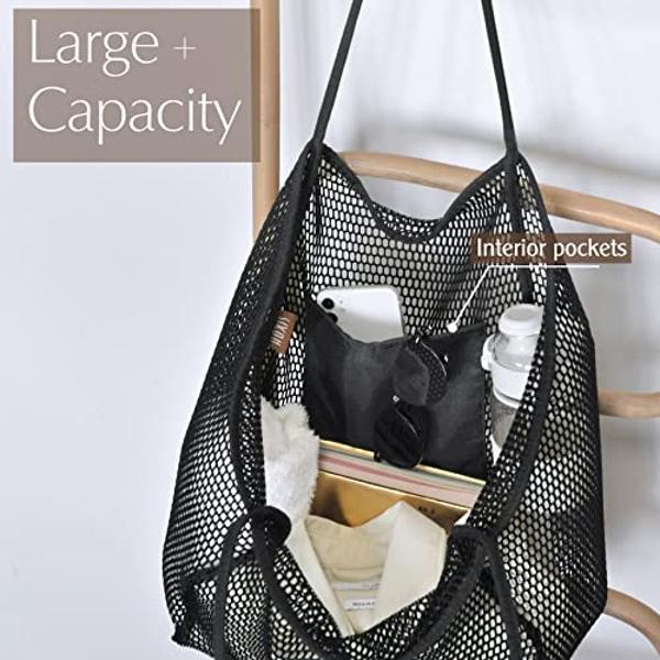 HOXIS Mesh Beach Tote Womens Shoulder Handbag Large