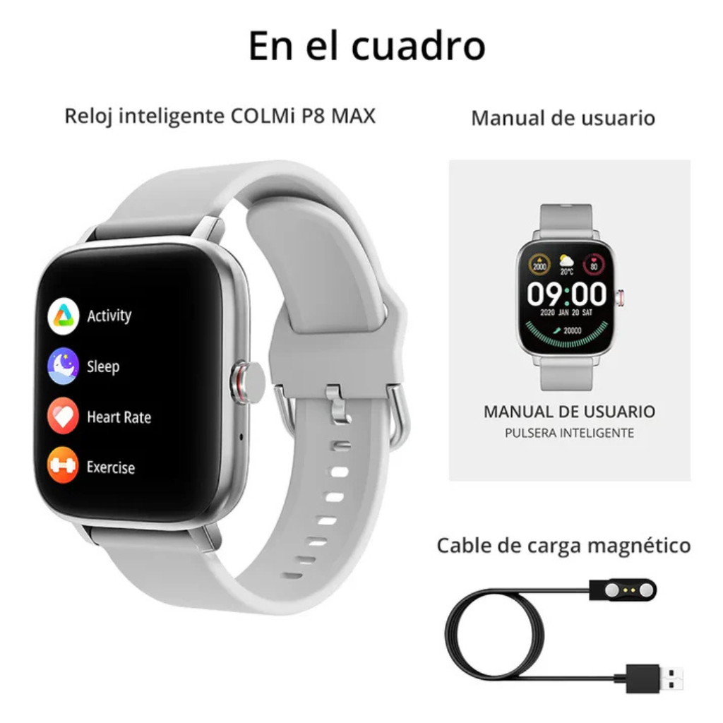 Smartwatch Colmi P8 Max Plateado – Reloj Inteligente Unisex con Llamadas, Salud y Estilo Deportivo