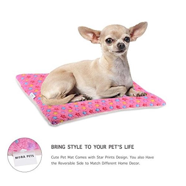 Mora Pets Dog Bed Crate Pad Ultra Soft Pet Bed with Cute Star Print Washable Crate Mat for Large Medium Small Dogs Reversible Fleece Dog Crate Kennel Mat Cat Bed Liner 21 x 12 inch