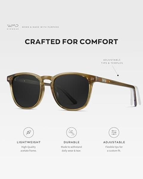 WMP Eyewear - Men's Polarized Modern Rounded Square Sunglasses (Crystal Verde/Triple Black Lens)