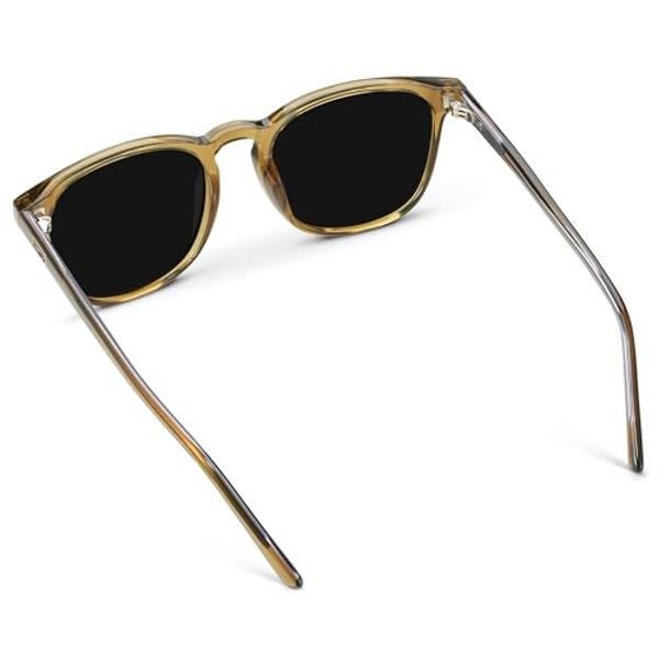 WMP Eyewear - Men's Polarized Modern Rounded Square Sunglasses (Crystal Verde/Triple Black Lens)