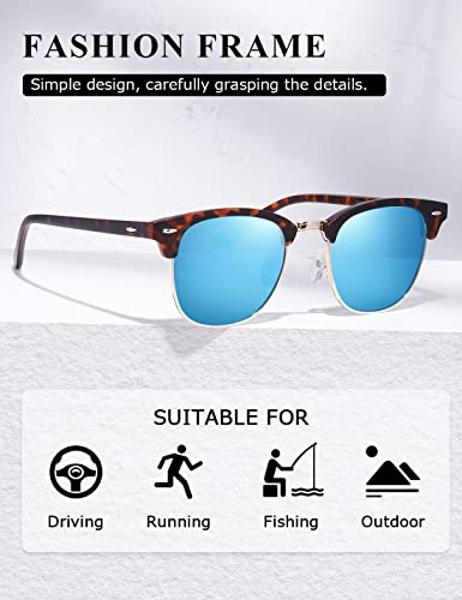 AEVOGUE Polarized Sunglasses For Women And Men Semi Rimless Frame Retro Sun Glasses AE0369 (A3-Tortoise Blue)