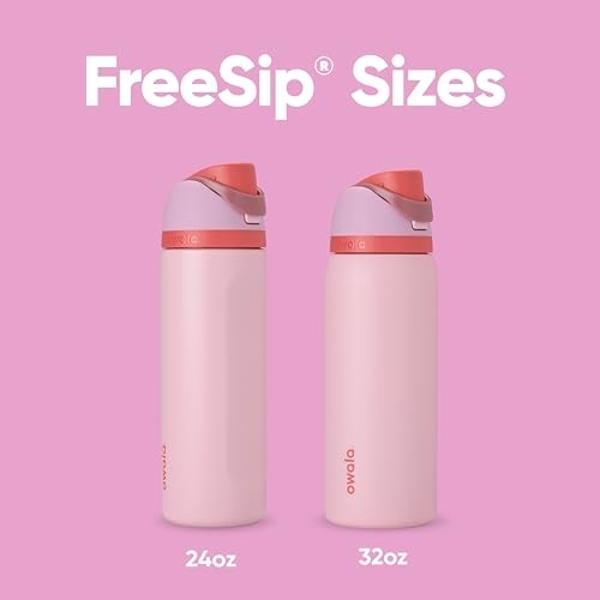 Owala FreeSip Insulated Stainless Steel Water Bottle with Straw for Sports and Travel, BPA-Free Sports Water Bottle, 32 oz, Pink, Angel Food Cake