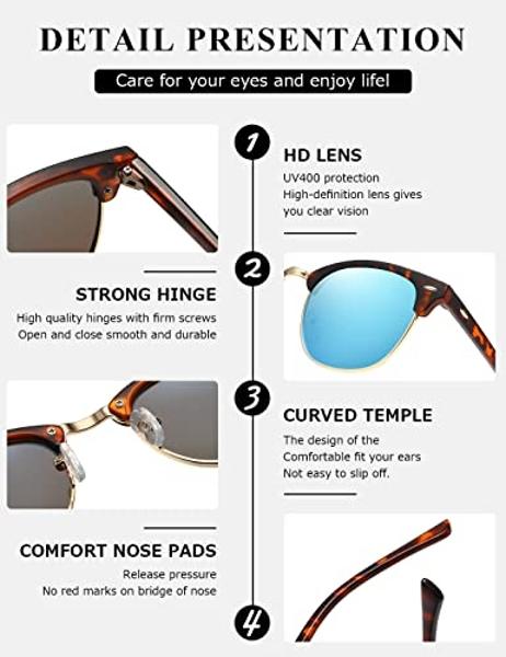AEVOGUE Polarized Sunglasses For Women And Men Semi Rimless Frame Retro Sun Glasses AE0369 (A3-Tortoise Blue)