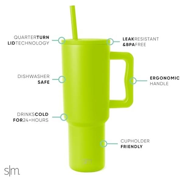HydroJug Traveler - 40 oz Water Bottle with Handle & Flip Straw - Fits in Cup Holder, Leak Resistant Tumbler-Reusable Insulated Stainless Steel & Rubber Base - Gifts for Women & Me