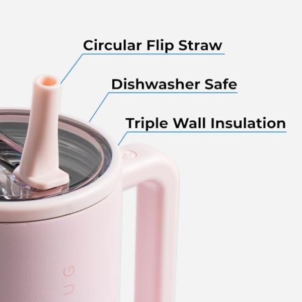 HydroJug Traveler - 40 oz Water Bottle with Handle & Flip Straw - Fits in Cup Holder, Leak Resistant Tumbler-Reusable Insulated Stainless Steel & Rubber Base - Gifts for Women & Me
