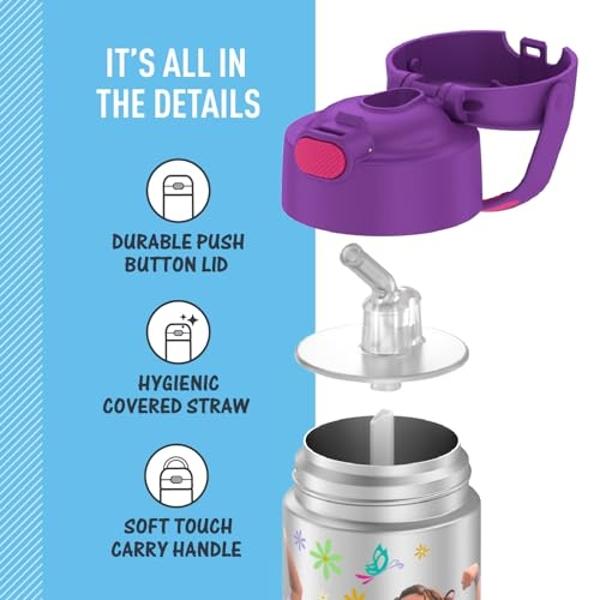 THERMOS FUNTAINER Water Bottle with Straw - 12 Ounce - Kids Stainless Steel Vacuum Insulated Water Bottle with Lid, Encanto