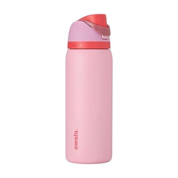 Owala FreeSip Insulated Stainless Steel Water Bottle with Straw for Sports and Travel, BPA-Free Sports Water Bottle, 32 oz, Pink, Angel Food Cake