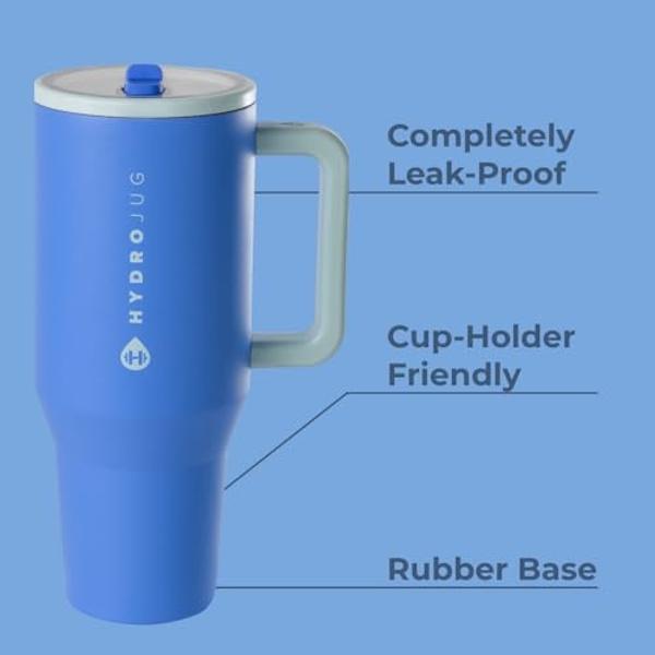 HydroJug Traveler - 32 oz Water Bottle with Handle & Flip Straw - Fits in Cup Holder, Leak Resistant Tumbler-Reusable Insulated Stainless Steel & Rubber Base - Gifts for Women & Me