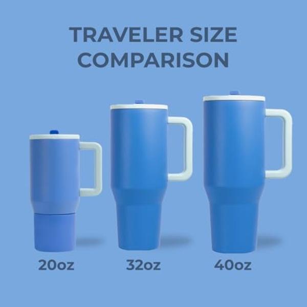 HydroJug Traveler - 32 oz Water Bottle with Handle & Flip Straw - Fits in Cup Holder, Leak Resistant Tumbler-Reusable Insulated Stainless Steel & Rubber Base - Gifts for Women & Me