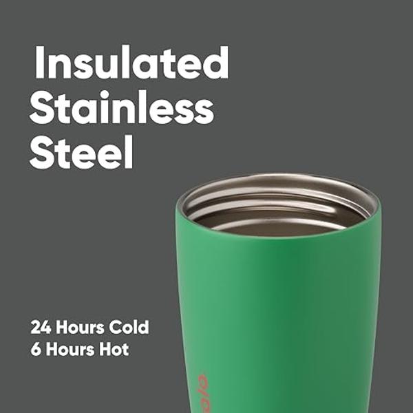 Owala SmoothSip Slider Insulated Stainless Steel Coffee Tumbler, Reusable Iced Coffee Cup, Hot Coffee Travel Mug, BPA Free 12 oz, Grey/Green (Sour Apple)