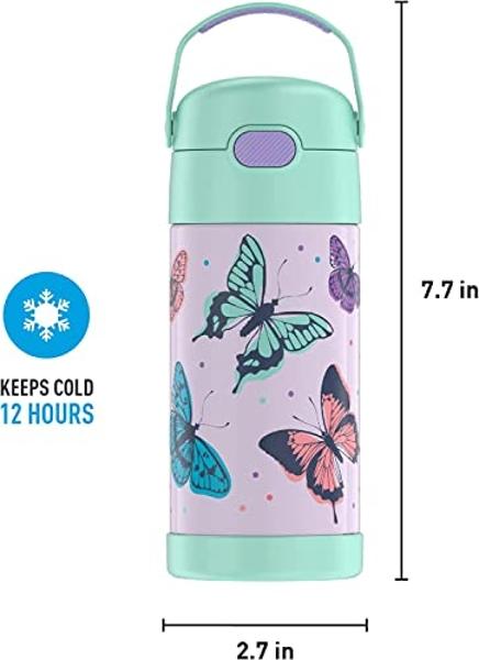 THERMOS FUNTAINER Water Bottle with Straw - 12 Ounce - Kids Stainless Steel Vacuum Insulated Water Bottle with Lid, Lime