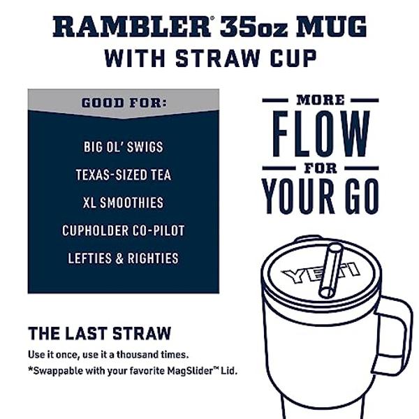 YETI Rambler 35 oz Tumbler with Handle and Straw Lid, Travel Mug Water Tumbler, Vacuum Insulated Cup with Handle, Stainless Steel, Camp Green