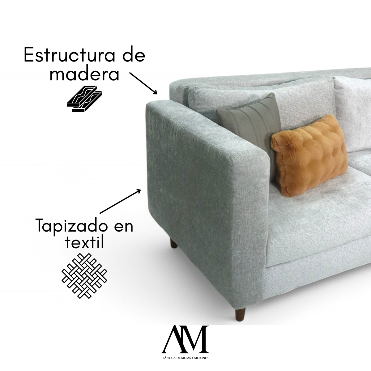 Sofá Sillón Love Seat 2 Plazas Comodo Moderno En Textil Color Zinc