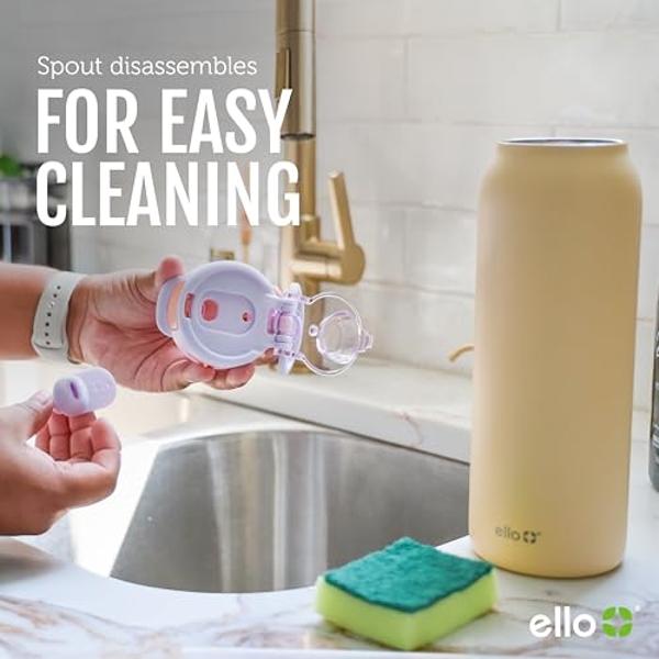 Ello Pop & Fill 22oz Stainless Steel Water Bottle with Quick Fill Technology, Double Walled and Vacuum Insulated Metal, Leak Proof Locking Lid, Sip and Chug, Reusable, BPA Free, Pa