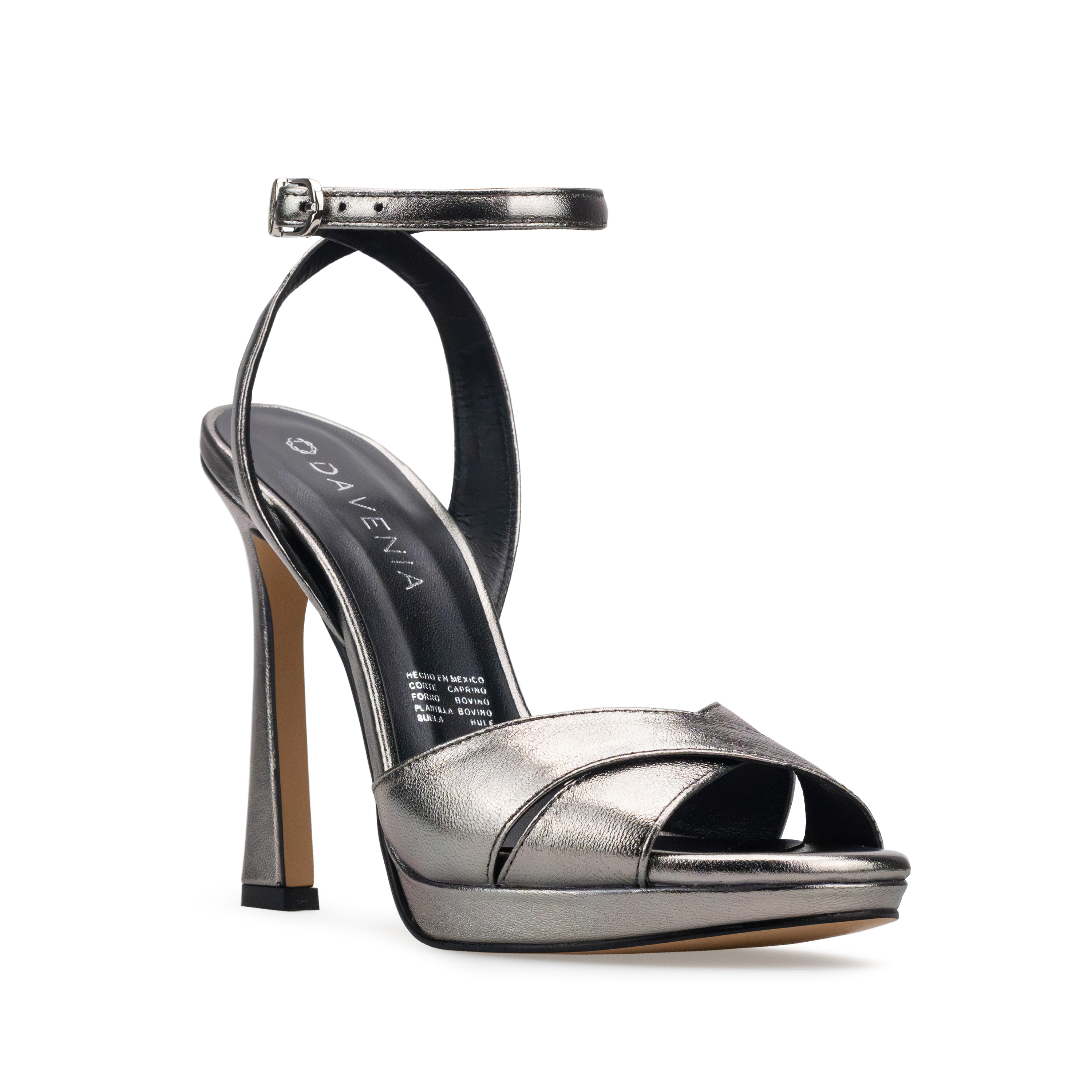Zapatillas De Tacón Davenia De Piel Sandalia De Tacón Para Dama Mod. Lily Acero