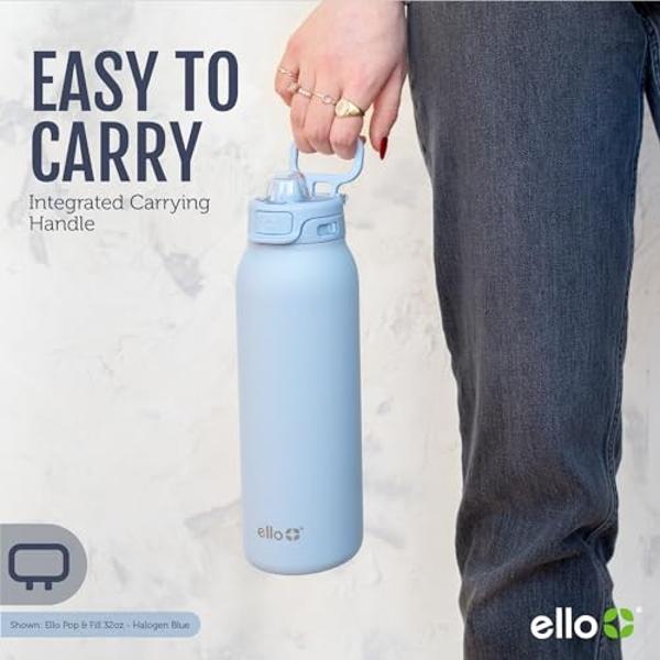 Ello Pop & Fill 22oz Stainless Steel Water Bottle with Quick Fill Technology, Double Walled and Vacuum Insulated Metal, Leak Proof Locking Lid, Sip and Chug, Reusable, BPA Free, Pa