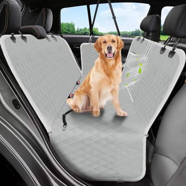 Dog Car Seat Cover, 600D Heavy Durable Dog Seat Cover for Back Seat, 100% Waterproof Scratch Proof Nonslip Dog Hammock for Car with Side Flap, Pet Back Seat Covers for Cars with Se