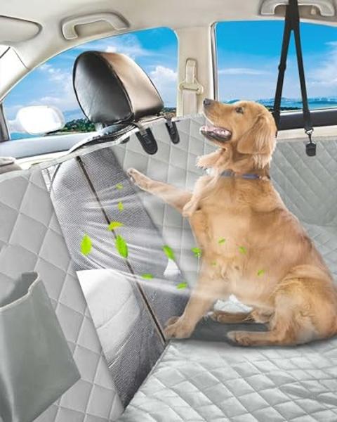 Dog Car Seat Cover, 600D Heavy Durable Dog Seat Cover for Back Seat, 100% Waterproof Scratch Proof Nonslip Dog Hammock for Car with Side Flap, Pet Back Seat Covers for Cars with Se