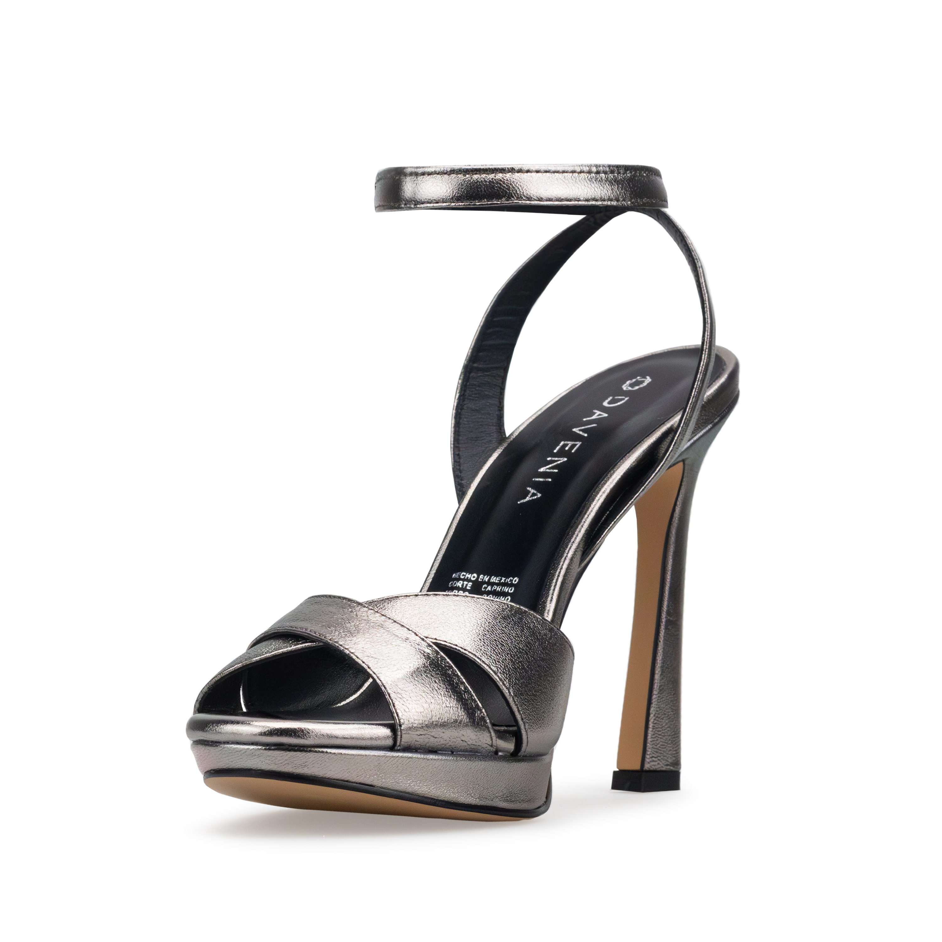 Zapatillas De Tacón Davenia De Piel Sandalia De Tacón Para Dama Mod. Lily Acero