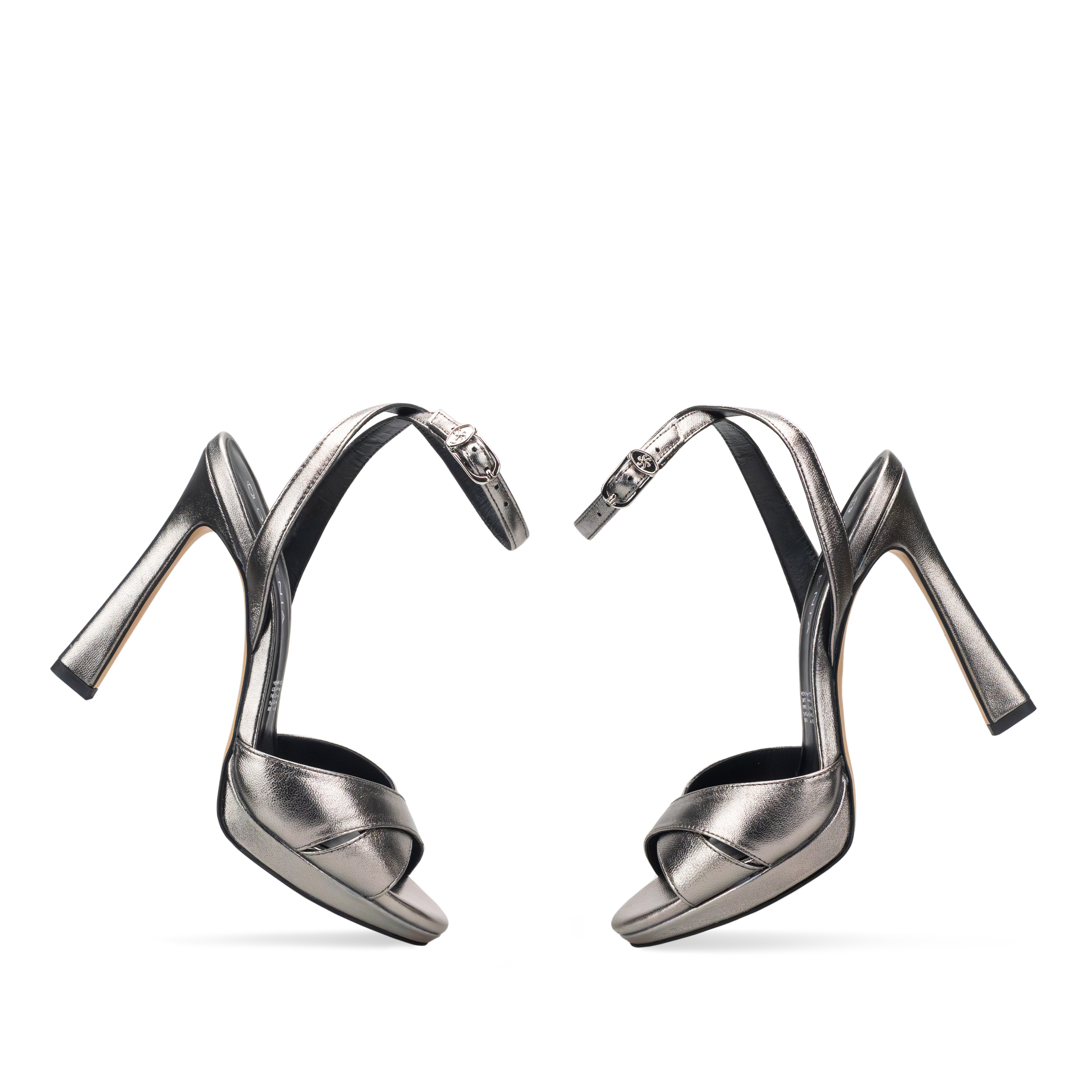 Zapatillas De Tacón Davenia De Piel Sandalia De Tacón Para Dama Mod. Lily Acero