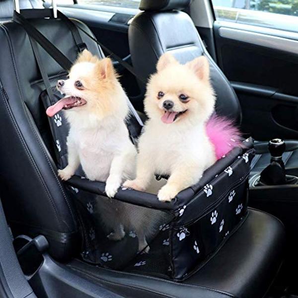 Petbobi Pet Reinforce Car Booster Seat for Dog Cat Portable and Breathable Bag with Seat Belt Dog Carrier Safety Stable for Travel Look Out,with Clip on Leash with PVC Tube (Foot)