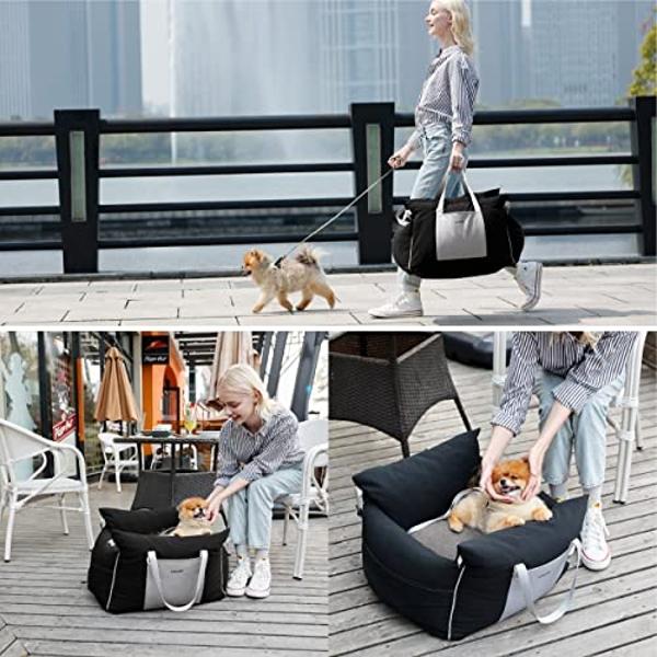Lesure Small Dog Car Seat for Small Dogs - Waterproof Dog Booster Seat for Car with Storage Pockets, Clip-On Safety Leash and Thickened Memory Foam Filling, Pet Travel Carrier Bed 
