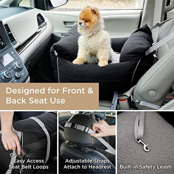 Lesure Small Dog Car Seat for Small Dogs - Waterproof Dog Booster Seat for Car with Storage Pockets, Clip-On Safety Leash and Thickened Memory Foam Filling, Pet Travel Carrier Bed 