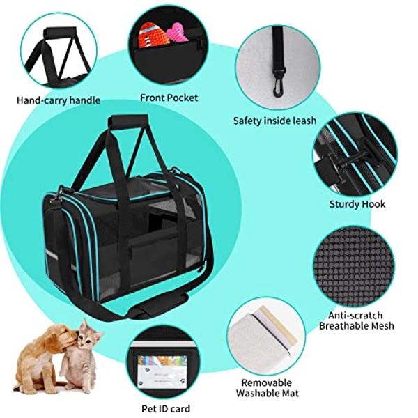 CUSSIOU Cat Carrier Pet Carrier Airline Approved for Small Dogs Cats Puppies Collapsible Soft Sided Dog Travel Carrier Bag with Reflective Strip, Black