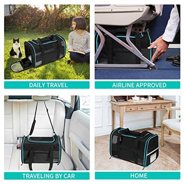 CUSSIOU Cat Carrier Pet Carrier Airline Approved for Small Dogs Cats Puppies Collapsible Soft Sided Dog Travel Carrier Bag with Reflective Strip, Black