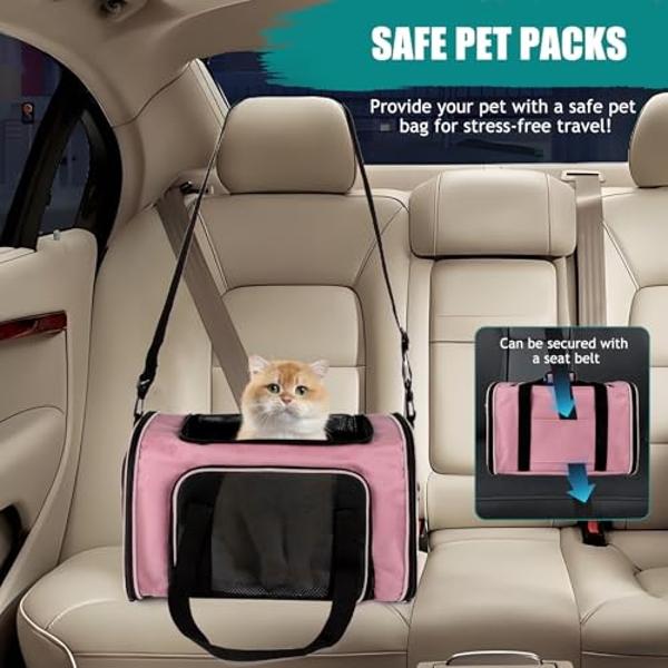 Petbobi Pet Reinforce Car Booster Seat for Dog Cat Portable and Breathable Bag with Seat Belt Dog Carrier Safety Stable for Travel Look Out,with Clip on Leash with PVC Tube (Foot)