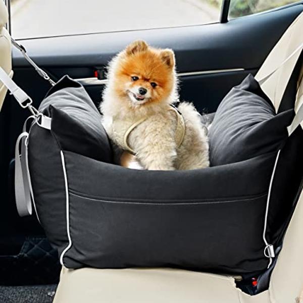 Lesure Small Dog Car Seat for Small Dogs - Waterproof Dog Booster Seat for Car with Storage Pockets, Clip-On Safety Leash and Thickened Memory Foam Filling, Pet Travel Carrier Bed 