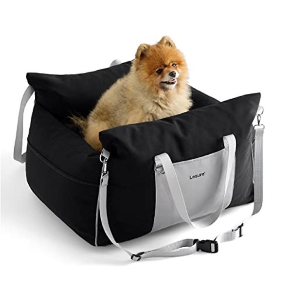 Lesure Small Dog Car Seat for Small Dogs - Waterproof Dog Booster Seat for Car with Storage Pockets, Clip-On Safety Leash and Thickened Memory Foam Filling, Pet Travel Carrier Bed 