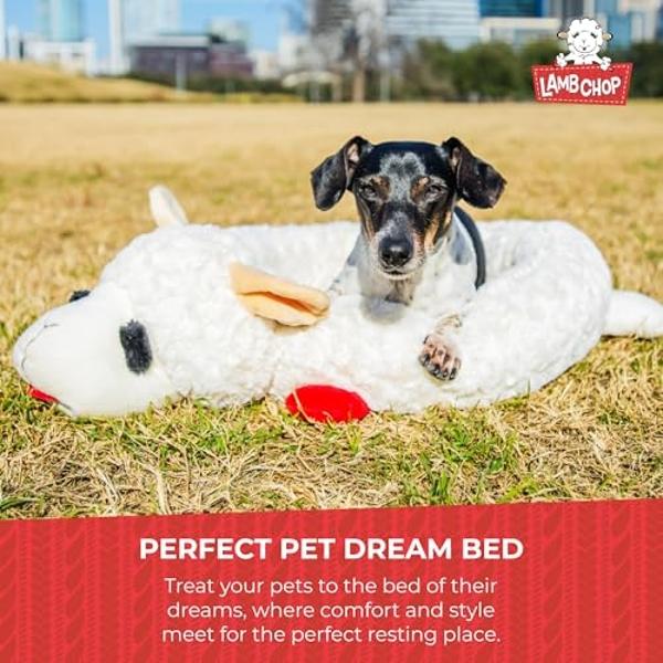 Multipet Lamb Chop Dog Bed - Ultra Plush Polyester Pet Bed w/ Removable Soft Foam & Non-Skid Bottom - Gentle Machine Washable Dog Bed - Durable Dog Bed for All Dogs (27", White)