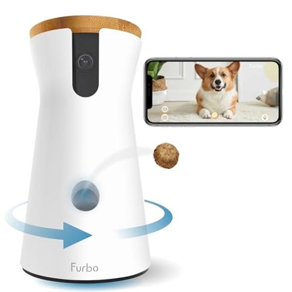Furbo 360° Dog Camera: Home Security Camera with Barking Alerts, Rotating Pet Treat Dispenser with Phone App, Smart Home Indoor Puppy Cam with 2-Way Speaker and Night Vision (No Su